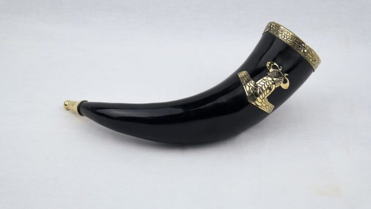 Genuine Natural Horn with Thors Hammer and Metal Fittings - Image 2