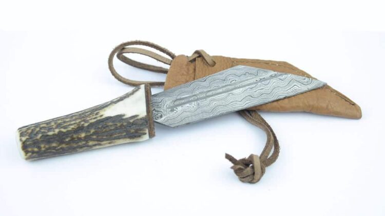 Small Scramsax, Stag Antler Handle, Damascus Blade