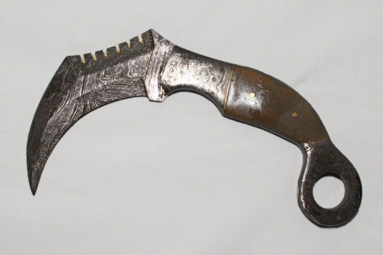 Bone Pearl Handle Damascus Karambit - Image 2