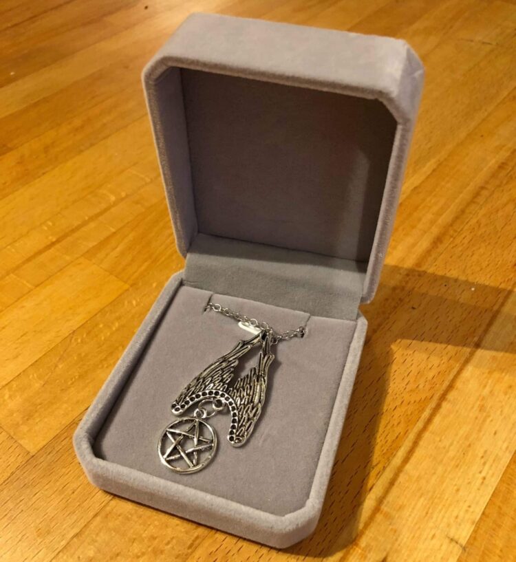 Pentagram with Wings Pagan Pendant in Box