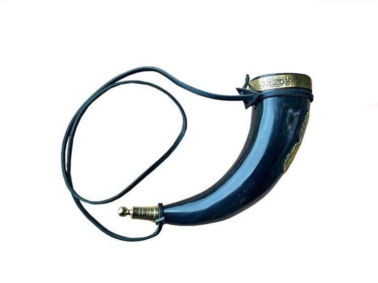 Viking Style Drinking Horn with Leather Shoulder Strap