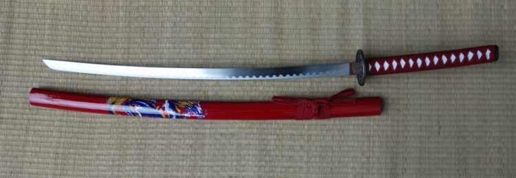 Red Katana with Blue Dragon