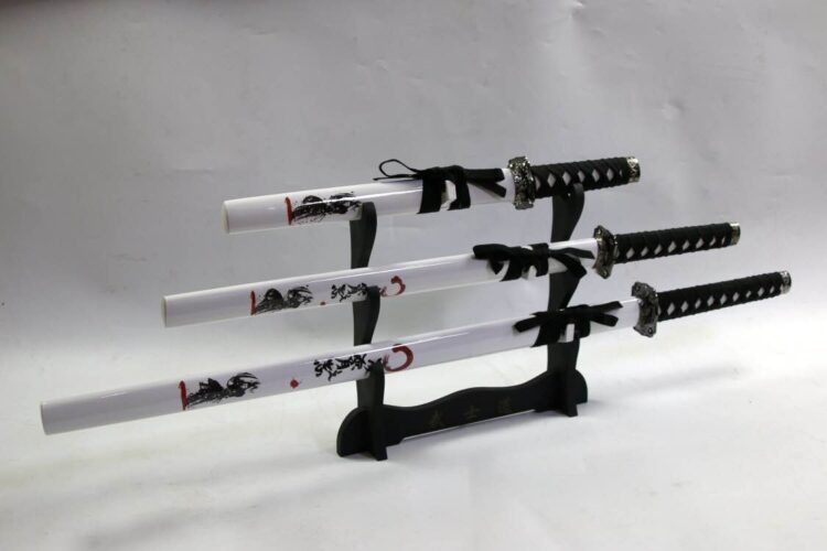 White with Black Handle and Black and Red Writing 3 set