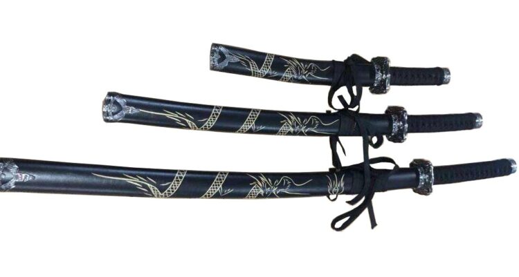 Black Set of 3 with Dragon (Stainless Steel Blade)