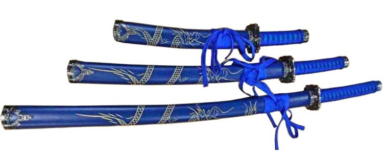 Blue Set of 3 with Dragon (Stainless Steel Blade)